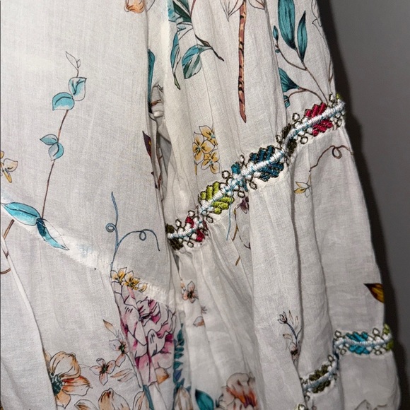 Johnny Was Workshop White Floral Cotton Embroidered Mini Dress SZ Large - Picture 3 of 8